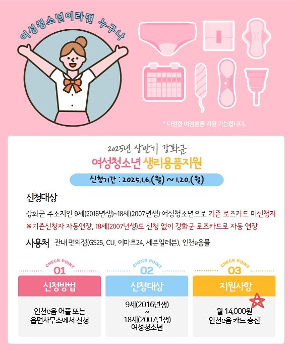 2025 상반기 강화군 여성청소년 생리용품 지원 사업 안내