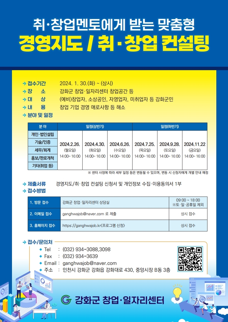2024년_취·창업멘토에게_받는_맞춤형_경영지도__취·창업_컨설팅_포스터(강화군창업일자리센터)