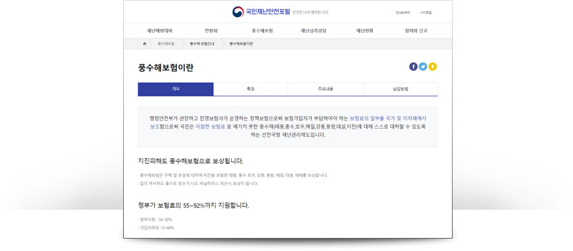 국민재난안전포털 중 풍수해보험 이미지