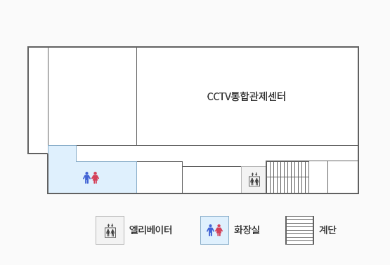 CCTV관제센터4층 청사안내도. 1시방향에 CCTV통합관제센터, 그 아래에 계단이 있습니다.