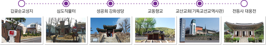 갑곶순교성지 - 심도직물터 - 성공회 강화성당 - 교동향교 - 교산교회(강화초대기독교선교역사관) - 전등사